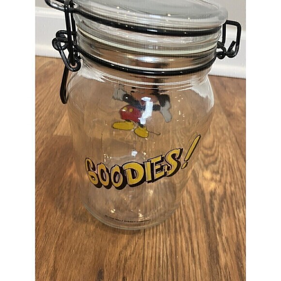 Disney Mickey Mouse Cookie Jar Anchor Hocking Glass Jar Treat Candy 8 inch VTG - Picture 4 of 9